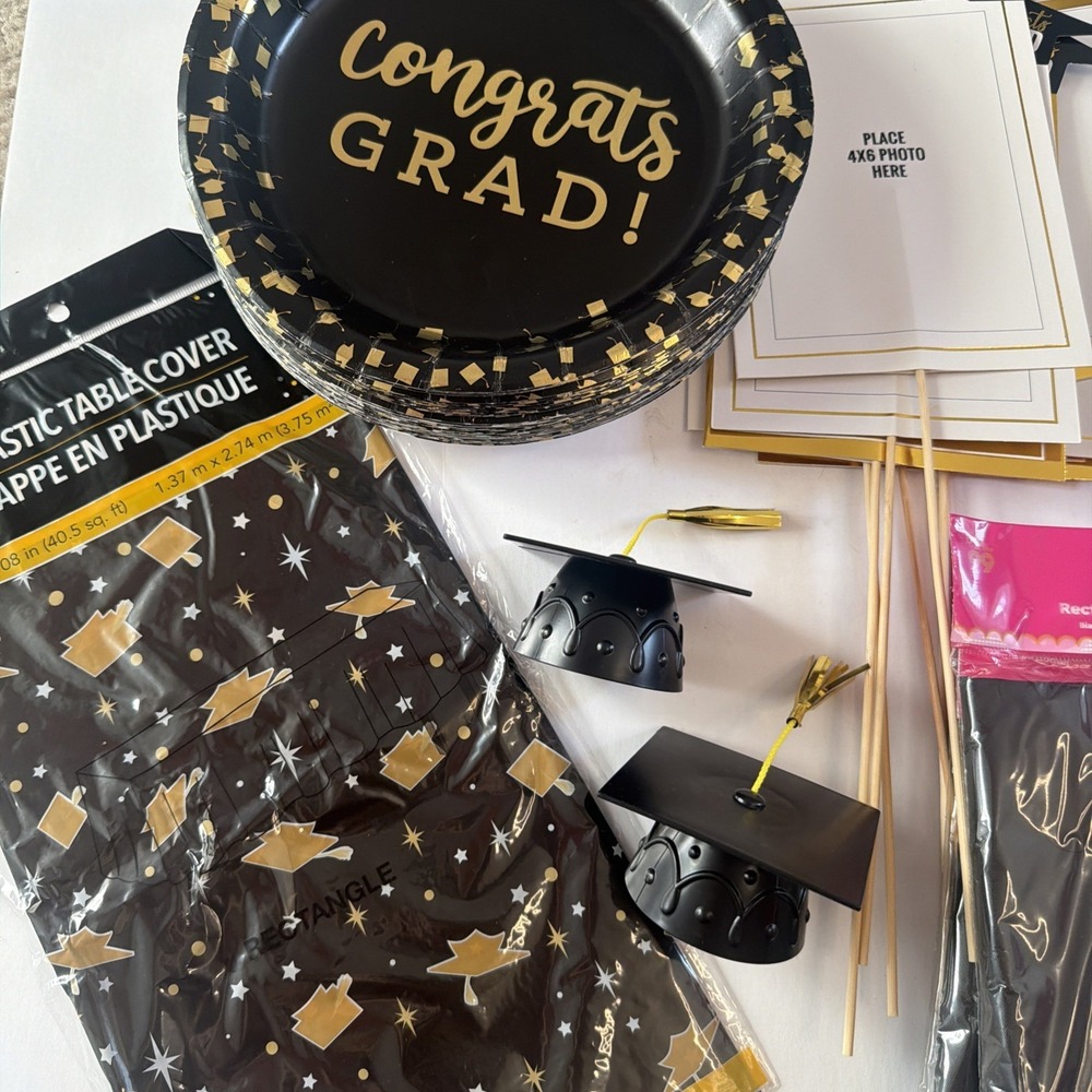 Huge Lot of Black and Gold Graduation Decor New & Used grad photo table toppers - Picture 2 of 7